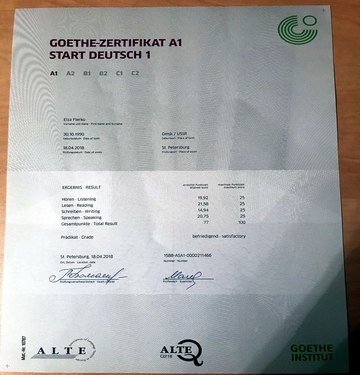 Goethe institut a1 zertifikat