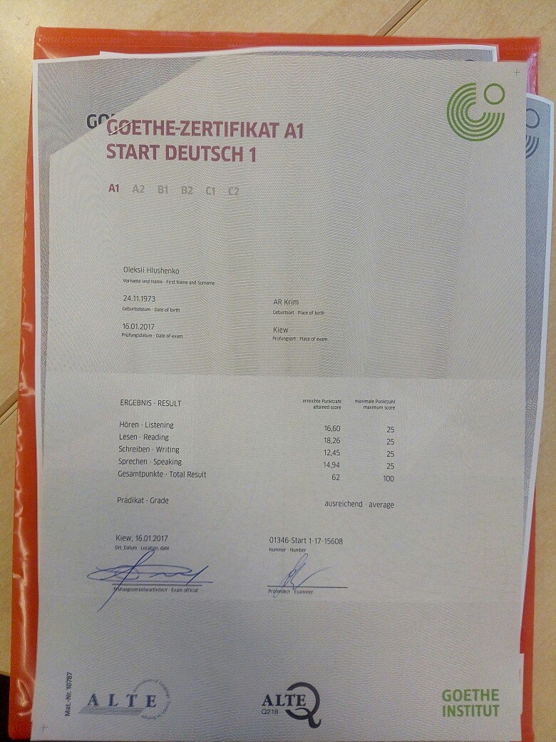Сертификат А1, сдача экзамена в Киеве