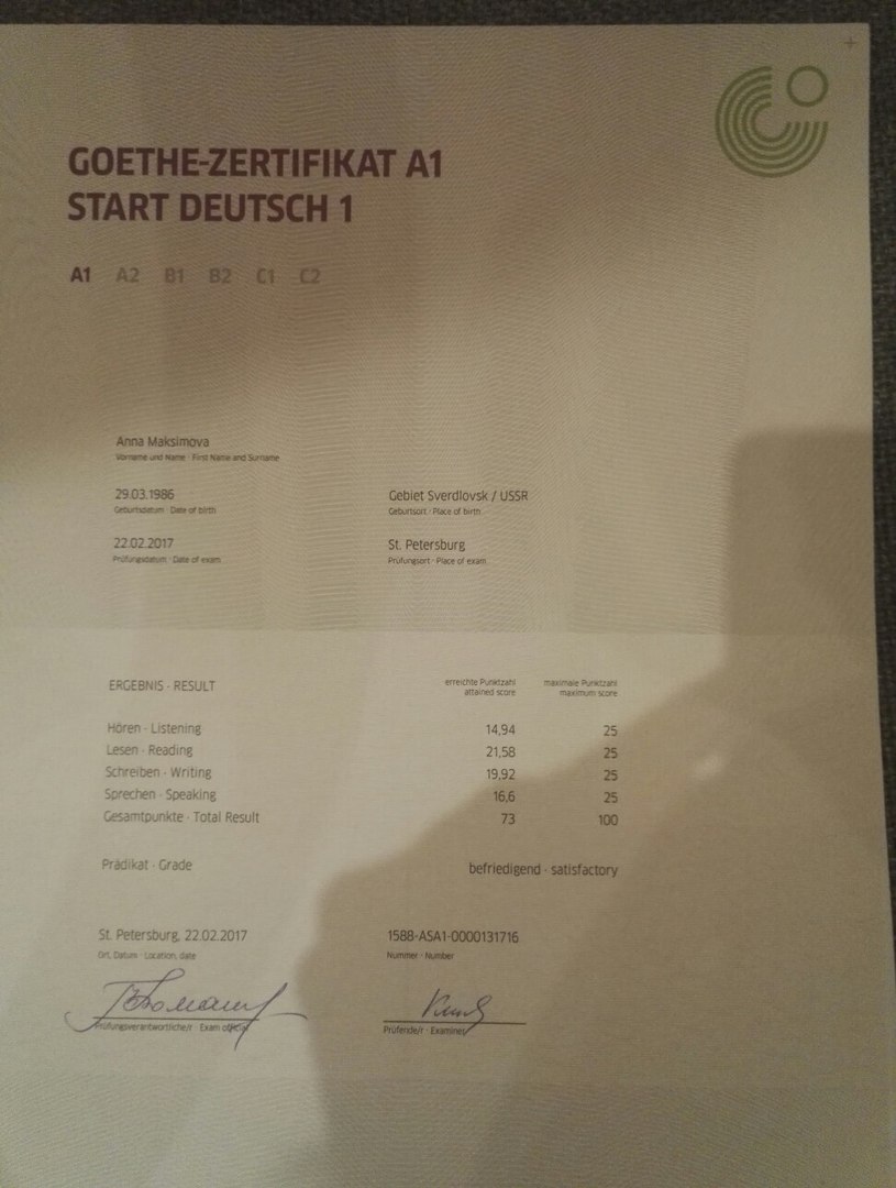 Сертификат а1 по немецкому языку